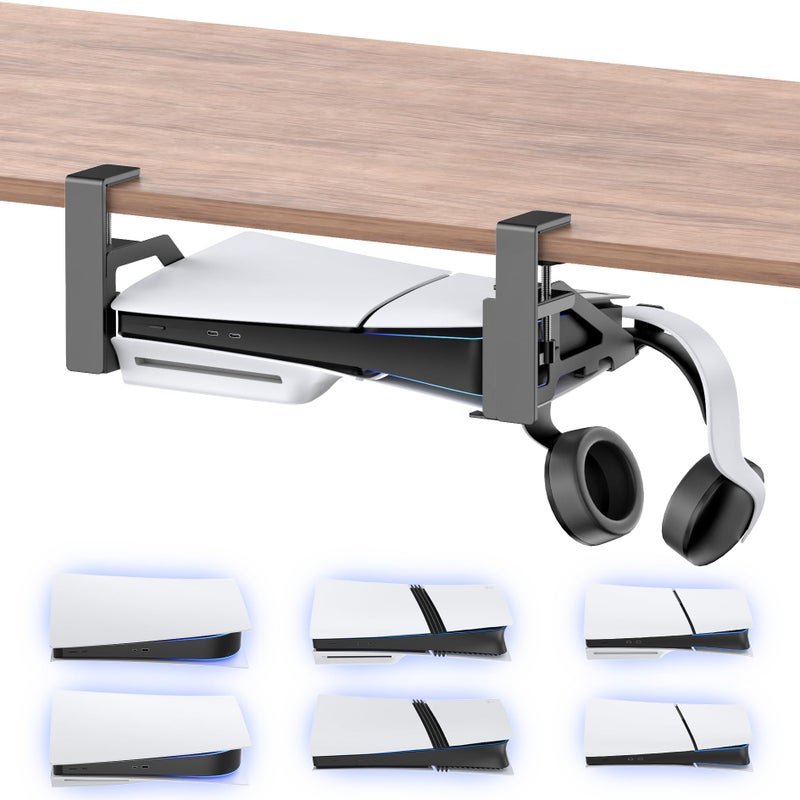 Kosker No-Drill PS5/Slim/Pro Under Desk Mount, Metal Under Desk PS 5 Mount for PS5 Slim Digital & Disc, PS 5 Holder Under Desk with Clamp, Screw and EVA Foam for PS 5/Slim/Pro Digital Console - Image 1