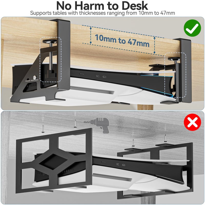 Kosker No-Drill PS5/Slim/Pro Under Desk Mount, Metal Under Desk PS 5 Mount for PS5 Slim Digital & Disc, PS 5 Holder Under Desk with Clamp, Screw and EVA Foam for PS 5/Slim/Pro Digital Console - Image 4