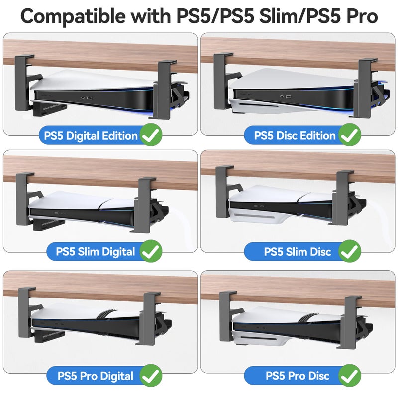 Kosker No-Drill PS5/Slim/Pro Under Desk Mount, Metal Under Desk PS 5 Mount for PS5 Slim Digital & Disc, PS 5 Holder Under Desk with Clamp, Screw and EVA Foam for PS 5/Slim/Pro Digital Console - Image 2