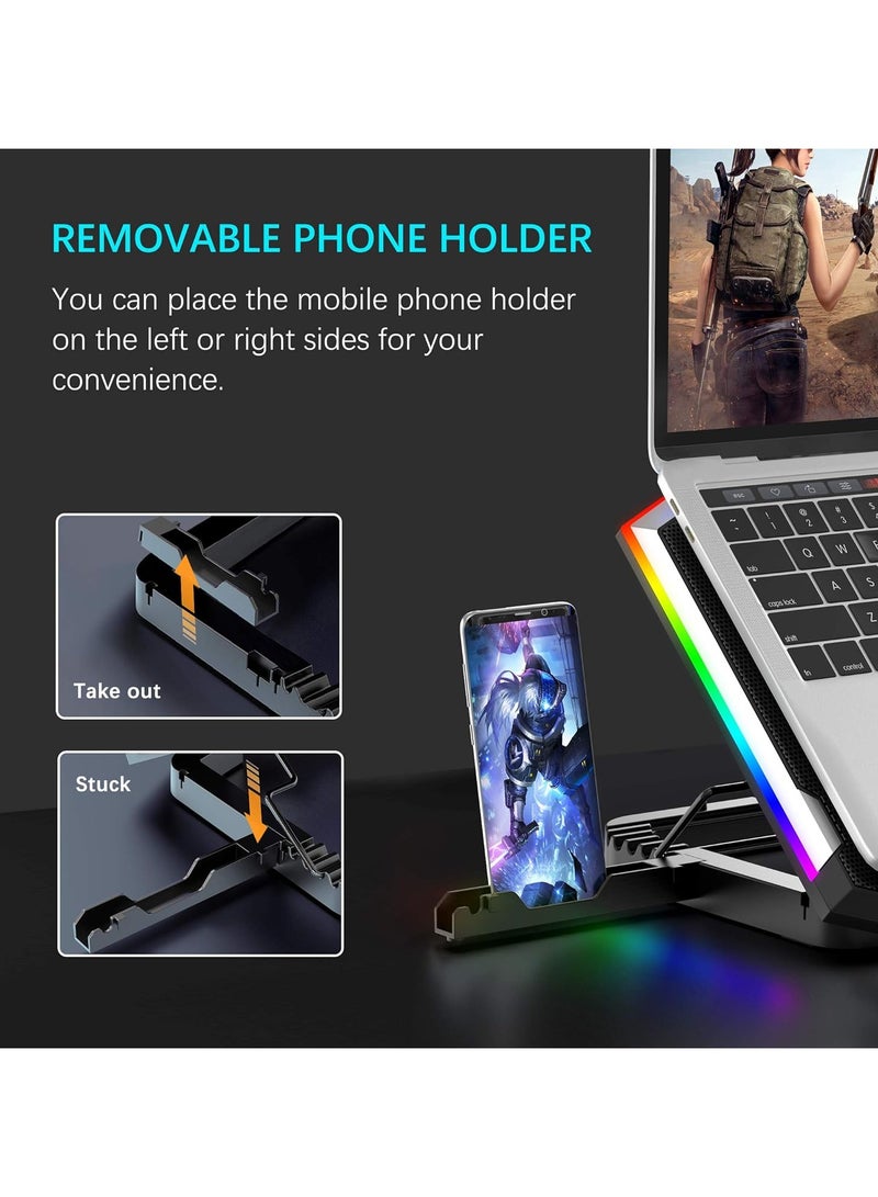 MOXOM Cooteci Laptop Cooling Pad with 8 Core Turbo quiet Cooling fans, Gaming Notebook Cooler, Laptop Fan Stand Adjustable Height with Phone Holder, Computer Chill Mat, for 15.6-17.3 Inch Laptops - Image 4