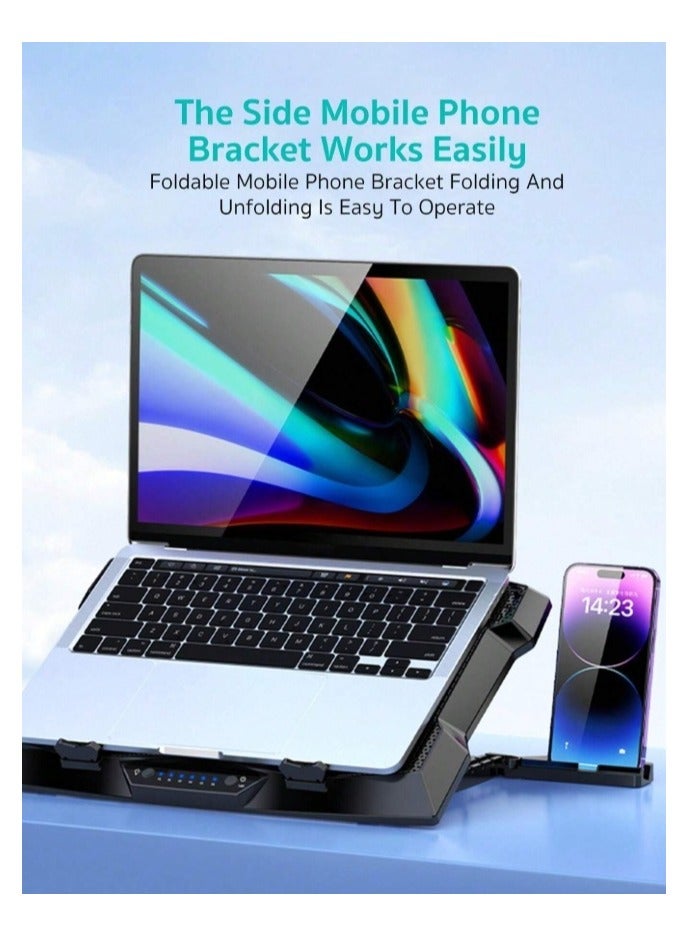 MOXOM Cooteci Laptop Cooling Pad with 8 Core Turbo quiet Cooling fans, Gaming Notebook Cooler, Laptop Fan Stand Adjustable Height with Phone Holder, Computer Chill Mat, for 15.6-17.3 Inch Laptops - Image 2