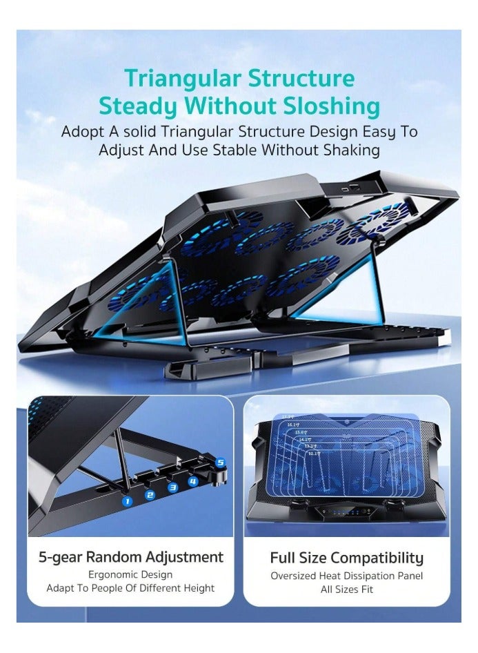 MOXOM Cooteci Laptop Cooling Pad with 8 Core Turbo quiet Cooling fans, Gaming Notebook Cooler, Laptop Fan Stand Adjustable Height with Phone Holder, Computer Chill Mat, for 15.6-17.3 Inch Laptops - Image 3