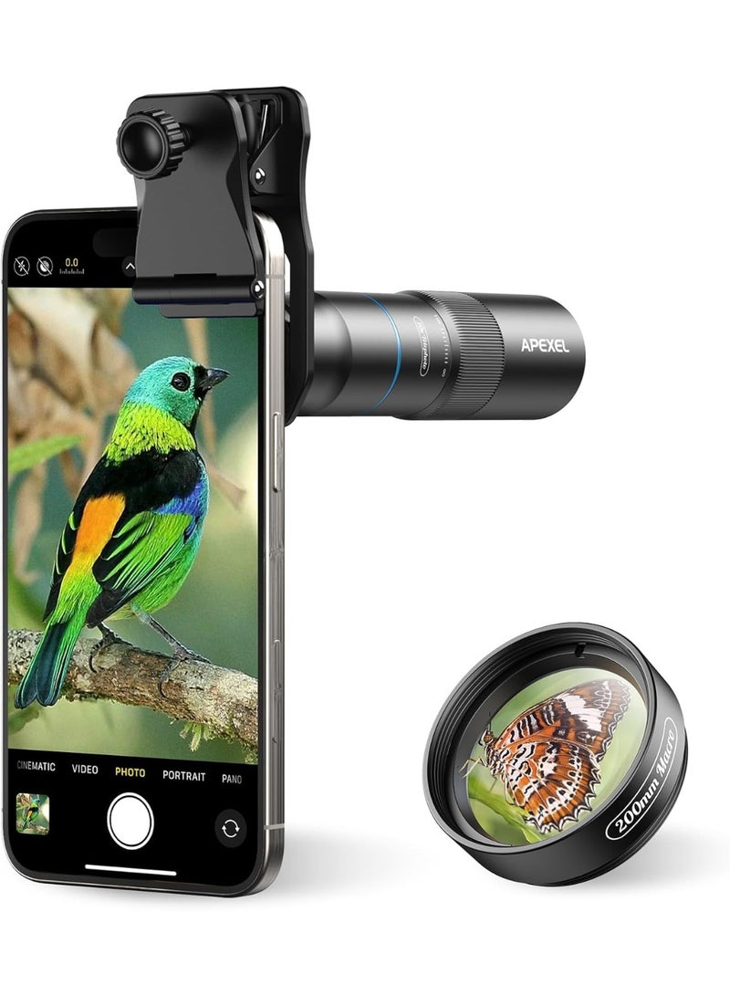 APEXEL 10X Tele-Macro Pro Dual Lens 2-in-1, Portable Clip-On Telephoto Macro Lens for iPhone, Compatible with Samsung & Almost All Smartphones, Pro Photography for Travel, Concert, Exploration - Image 1