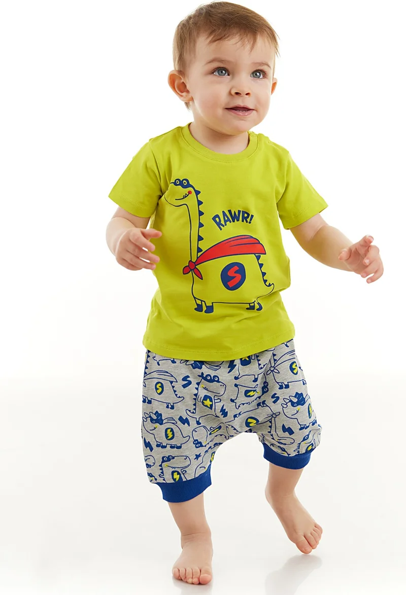 Denokids Super Dino Baby Boy T-shirt Capri Shorts Set