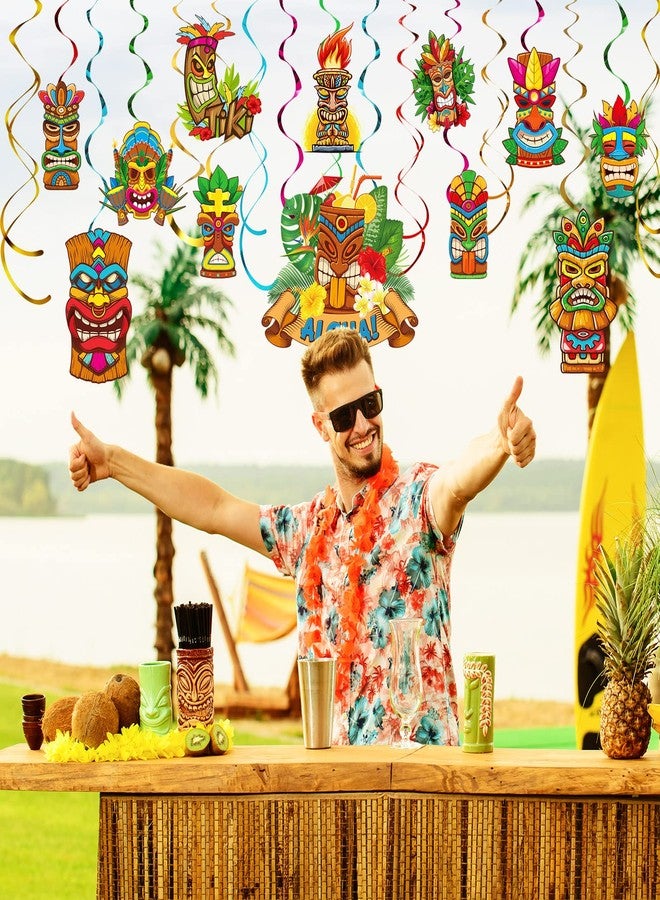 Yisong 53 Pieces Tiki Party Decorations Hawaiian Aloha Tropical Hanging Swirl Decor for Hawaiian Luau Summer Beach Birthday Tiki Bar Wedding Party Supplies - Image 3