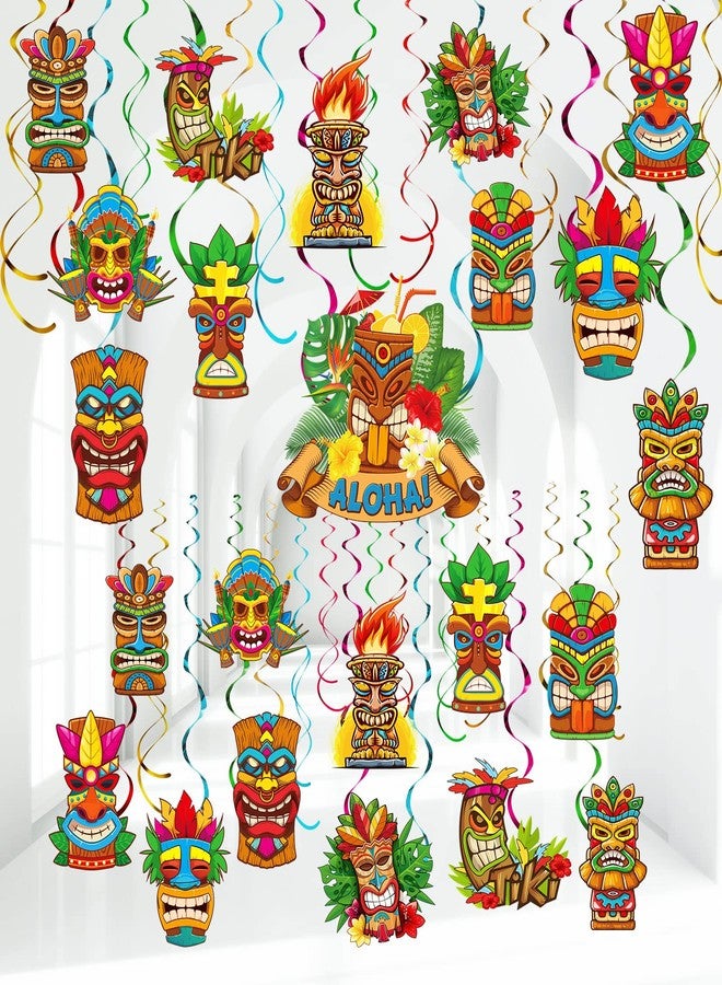 Yisong 53 Pieces Tiki Party Decorations Hawaiian Aloha Tropical Hanging Swirl Decor for Hawaiian Luau Summer Beach Birthday Tiki Bar Wedding Party Supplies - Image 1