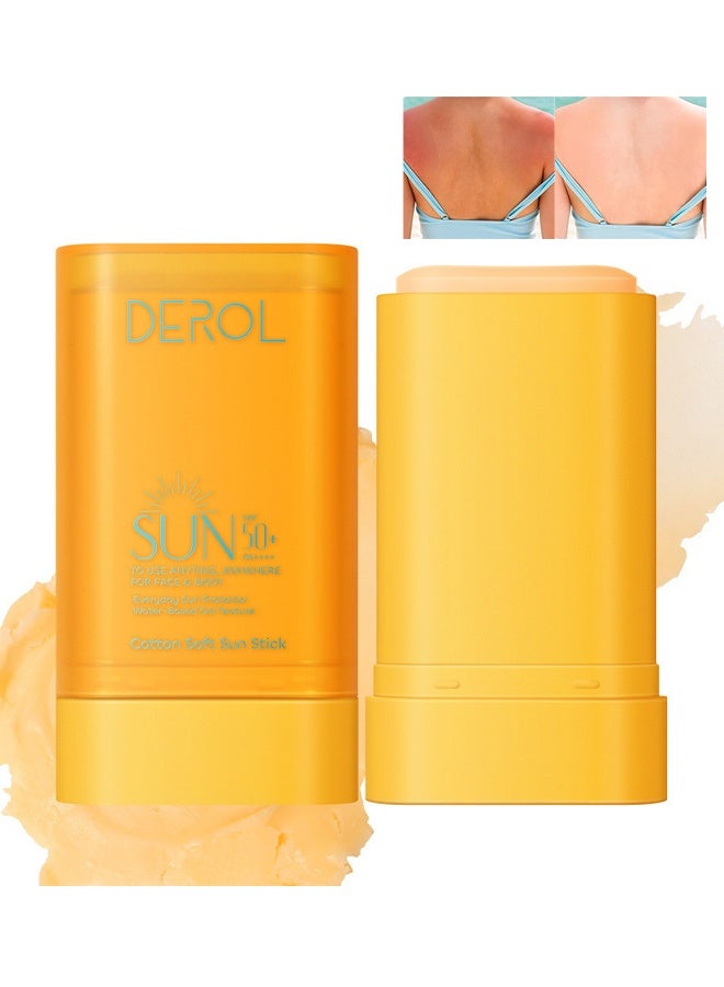 DEROL Cotton Soft Sun Stick,  Sun SPF50+ PA++++, UV Protection Sun Stick, Non-Sticky Water-Resistant, for Face Body All Skin Types, No Eye Irritation, Outdoor & Daily Use - Image 1