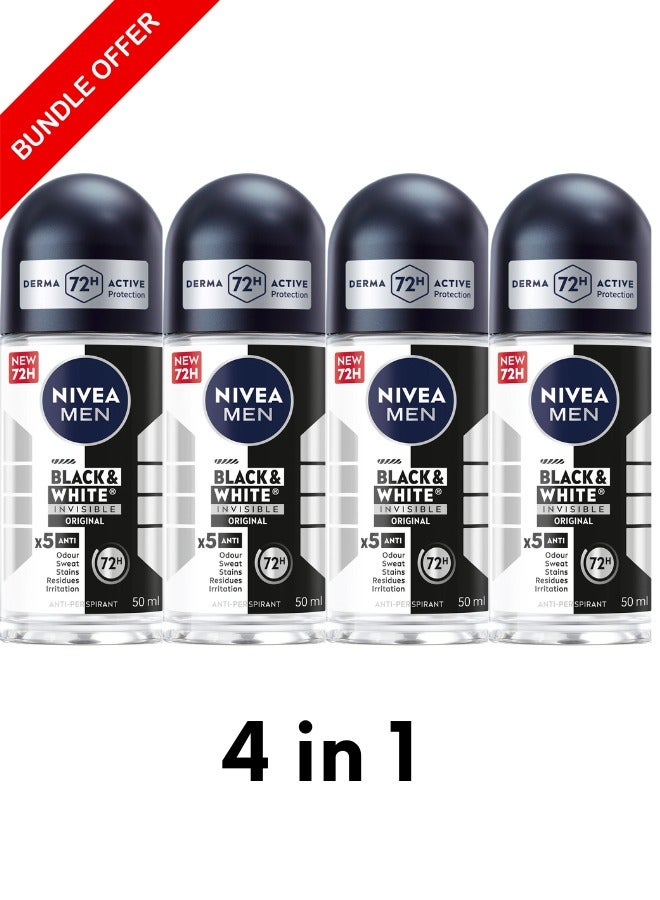 Nivea Pack of 4 Nivea Men Black & White Invisible Anti-Perspirant Roll-On Deodorant 50 ml