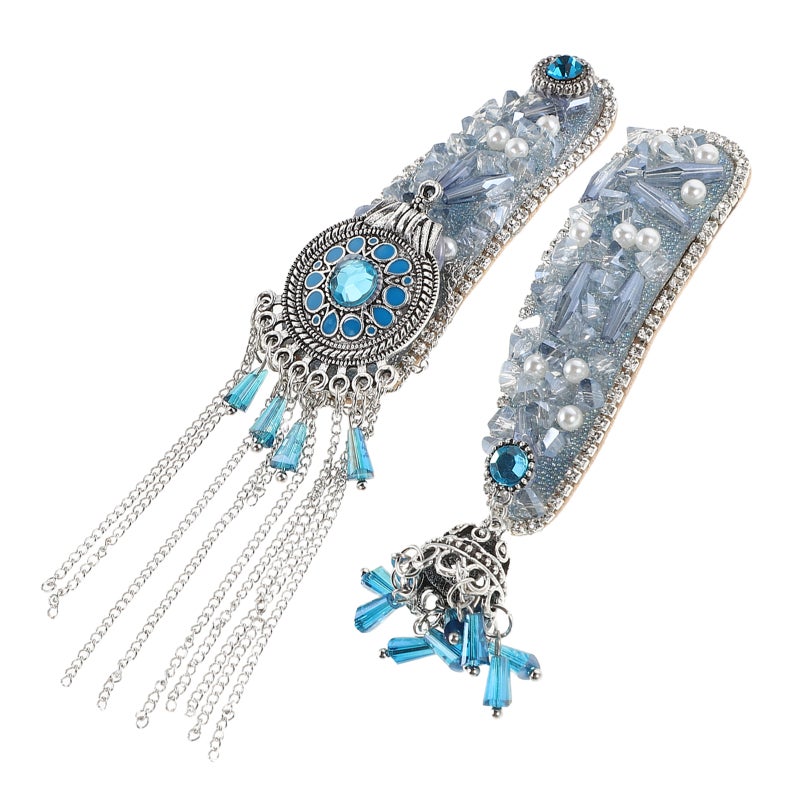 2pcs Sparkly Rhinestone Tassel Hair Clips With Simulation Ethnic Fringe Barrette Wedding Hair Accessories For Parties And Daily Styling - Image 1