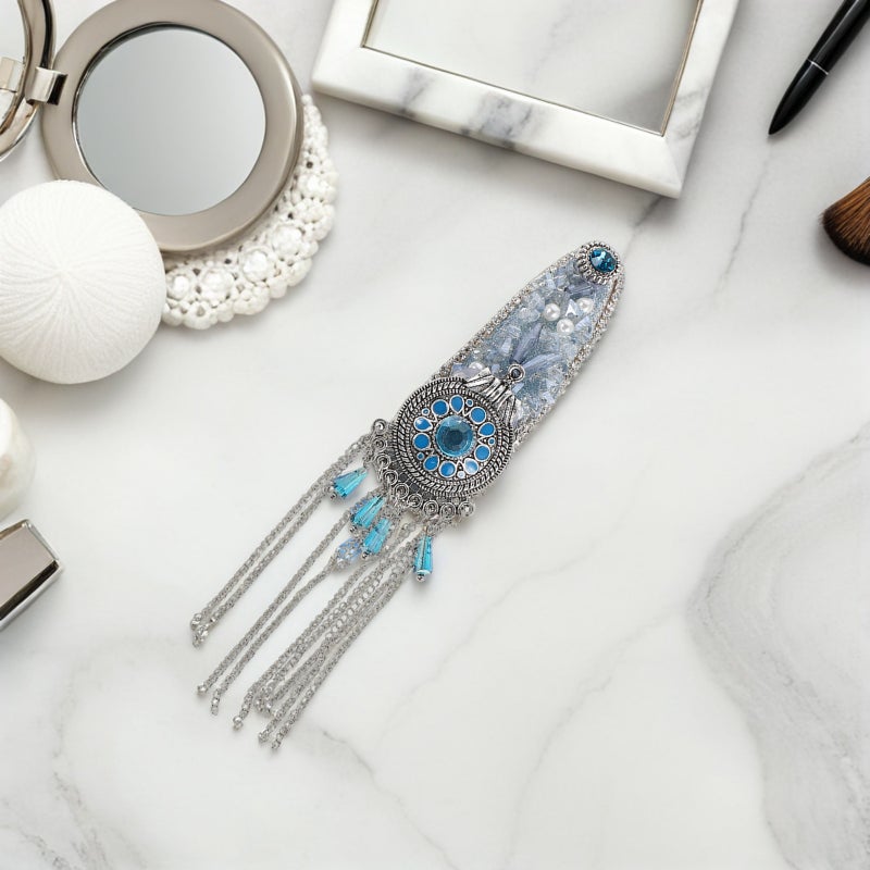 2pcs Sparkly Rhinestone Tassel Hair Clips With Simulation Ethnic Fringe Barrette Wedding Hair Accessories For Parties And Daily Styling - Image 3