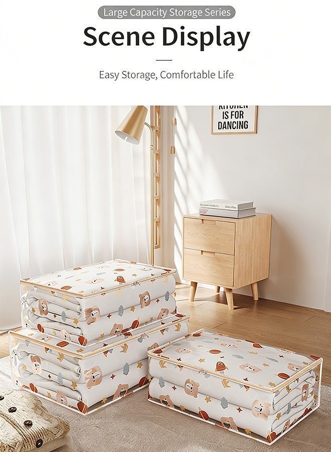 Reelyo Clothes Storage Bags for Closet Organizers, Foldable Large Storage Bins with Reinforced Handles & Clear View Window, Sturdy Zipper Cute Large Capacity Storage Containers for Blankets, Bedding, Comforters, Seasonal Clothing & Linens (Transparent Cartoon Pattern） - Image 3