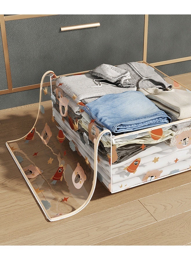 Reelyo Clothes Storage Bags for Closet Organizers, Foldable Large Storage Bins with Reinforced Handles & Clear View Window, Sturdy Zipper Cute Large Capacity Storage Containers for Blankets, Bedding, Comforters, Seasonal Clothing & Linens (Transparent Cartoon Pattern） - Image 5