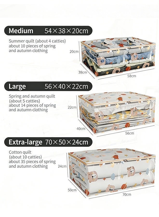 Reelyo Clothes Storage Bags for Closet Organizers, Foldable Large Storage Bins with Reinforced Handles & Clear View Window, Sturdy Zipper Cute Large Capacity Storage Containers for Blankets, Bedding, Comforters, Seasonal Clothing & Linens (Transparent Cartoon Pattern） - Image 2