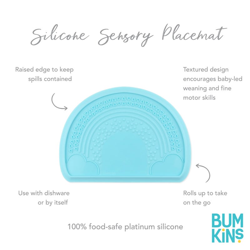 Bumkins Baby Silicone Sensory Placemat, for Babies and Toddlers, Suction Mat for Restaurants, Stick On High Chairs and Tables, Eating Finger Foods, Baby Led Weaning Essentials, Ages 6 Months Up, Blue - Image 4