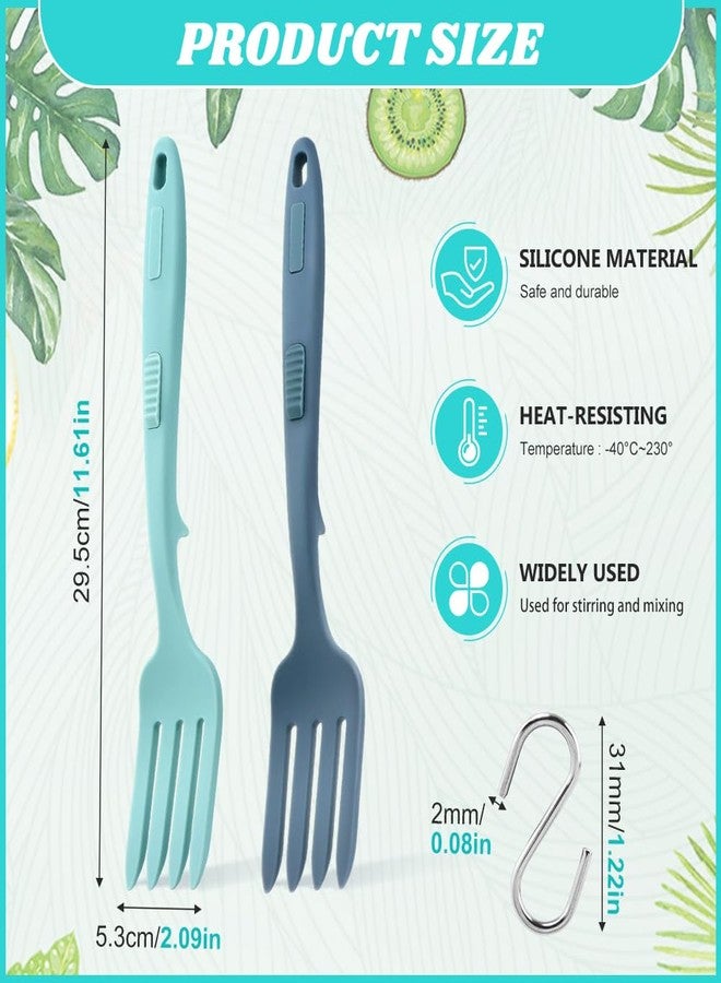 Calidaka 2pcs Silicone Flexible Forks Silicone Cooking Fork Heat Resistant 11.6 Inch Nonstick Blending Fork Ultimate Fork for Mix Ingredients, Mash Food(COLOR:blue) - Image 2