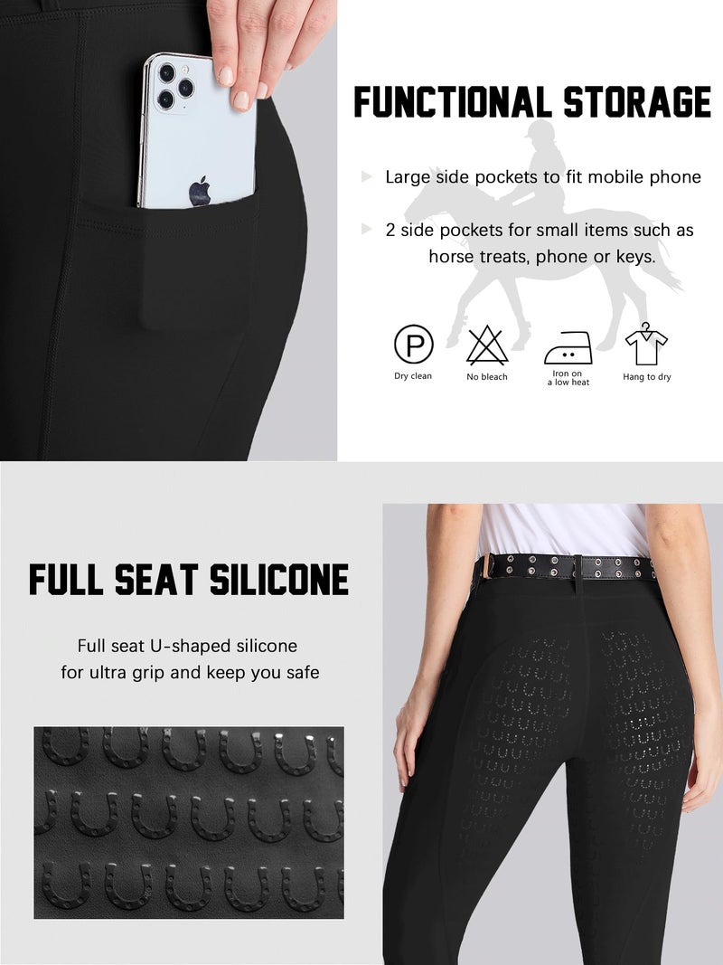 DMVOD Women's Horse Riding Pants Active Silicon Grip Full Seat Breeches for Women Equestrian Pants Black M - Image 3