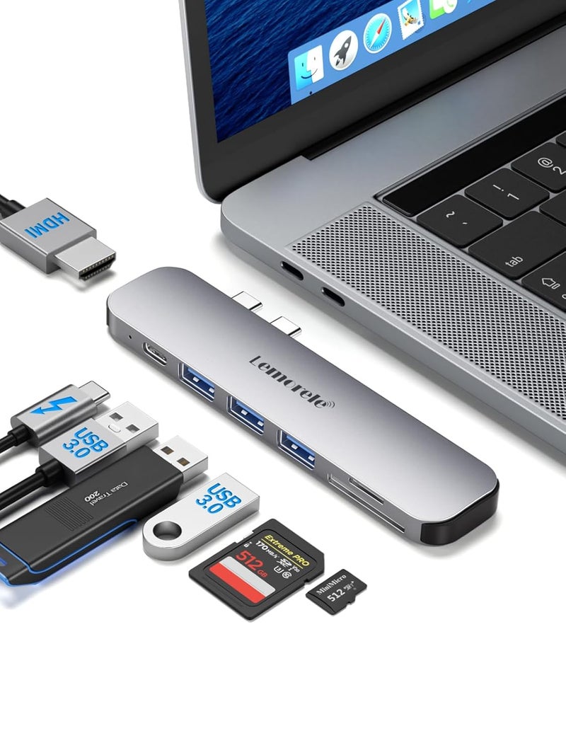 Lemorele USB C Hub for MacBook Pro/Air M1 M2 2022 2021 2020 2019 2018 13" 15" 16", 7 in 2 Multiport Adapter Hub Dongle w/4K HDMI, 3 USB 3.0, SD/TF 3.0, 100W PD 40Gbps Thunderbolt 3/4 - Image 1