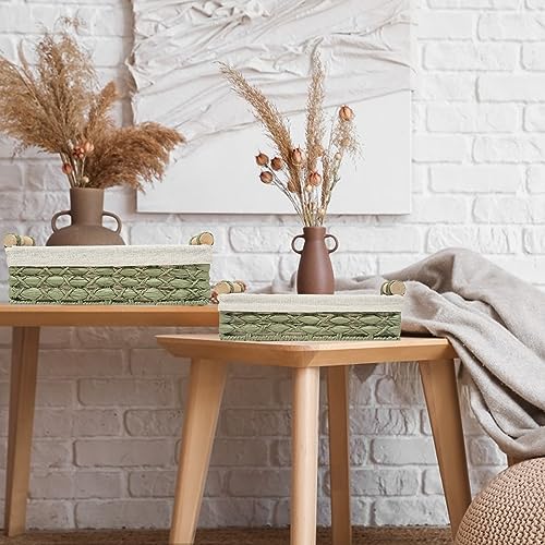 DUO ER DUOER Storage Basket Wicker Baskets for Organizing with Handle Decorative Storage Bins for Countertop Toilet Paper Storage Basket for Toilet Tank Top Small Baskets Set (Set of 2,Green) - Image 5