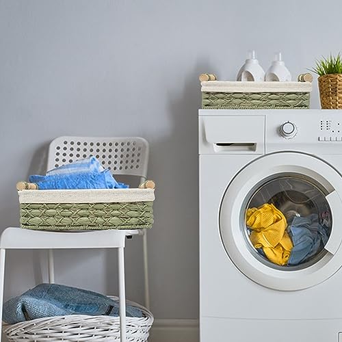 DUO ER DUOER Storage Basket Wicker Baskets for Organizing with Handle Decorative Storage Bins for Countertop Toilet Paper Storage Basket for Toilet Tank Top Small Baskets Set (Set of 2,Green) - Image 3