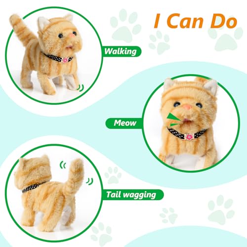 WorWoder Electronic Interactive Plush Cat Battery Operated Mechanical Walking Little Pet Kitten with a Cute Bag Meow Tail Wagging Stretching Companion Animal for Toddlers Kids - Image 5