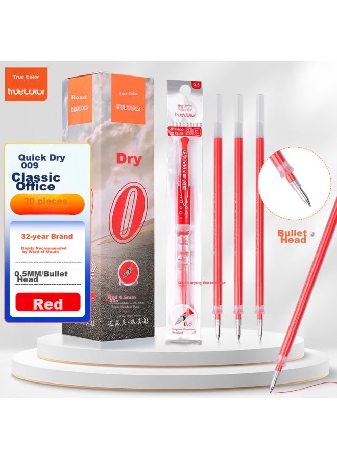 ترو كولور Truecolor سريع الجفاف 900 Red 0.5mm رأس كرة جل حبر استبدال، غطاء سحب، قلم توقيع أعمال، استبدال حبر قلم، لوازم قرطاسية مكتب طلاب، 20 قطعة/علبة - Image 1