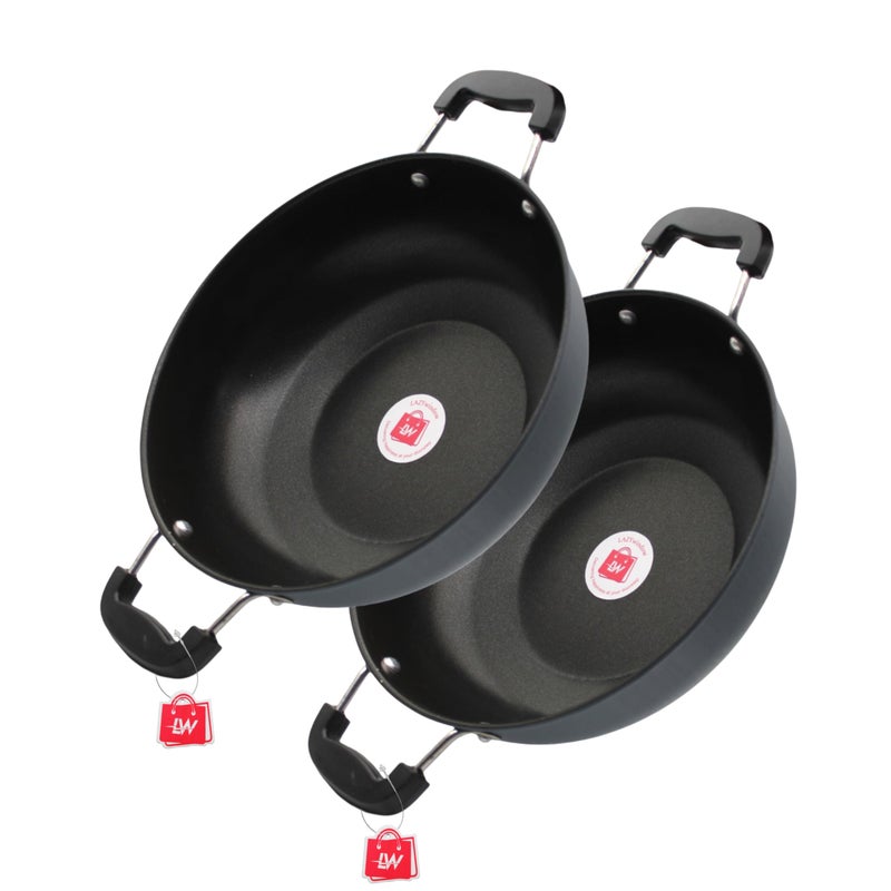 LAZYwindow 26 cm Nonstick Kadhai, 3L Capacity, Black - Durable & Stylish Cookware Pack of 2 - Image 1
