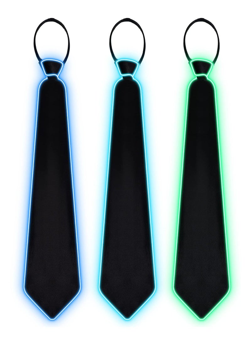 KASTWAVE 3 Pieces LED Light Up Ties for Men Adjustable Novelty Neckties Glow Necktie Neon in the Dark, Bars Party Show Costume Accessory Green, light blue, blue. - Image 1