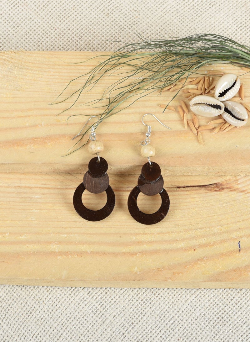 N & H Eco- Friendly Coconut Shell Handmade Earrings Set of 4 - Lightweight Hoop Wire Earrings - Image 5