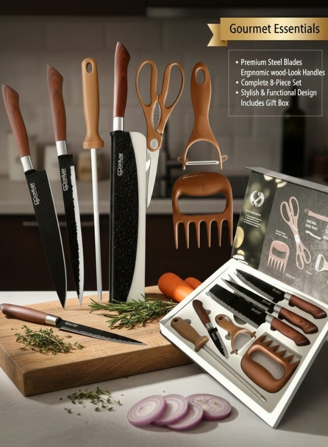 طقم سكاكين مع شفرات لوح التقطيع مع طقم سكاكين مطبخ من الفولاذ المقاوم للصدأ عالي الجودة مثالي للتقطيع إلى شرائح - Image 1