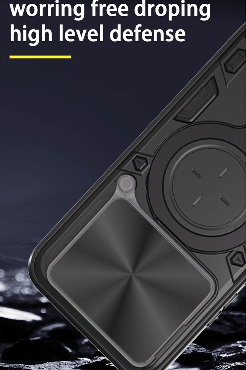 SanHu for Motorola Edge 60 Fusion Case, Slide Camera Lens Cover, Magnetic Ring Holder Kickstand Protective Phone Case for Motorola Edge 60 Fusion, Black - Image 4