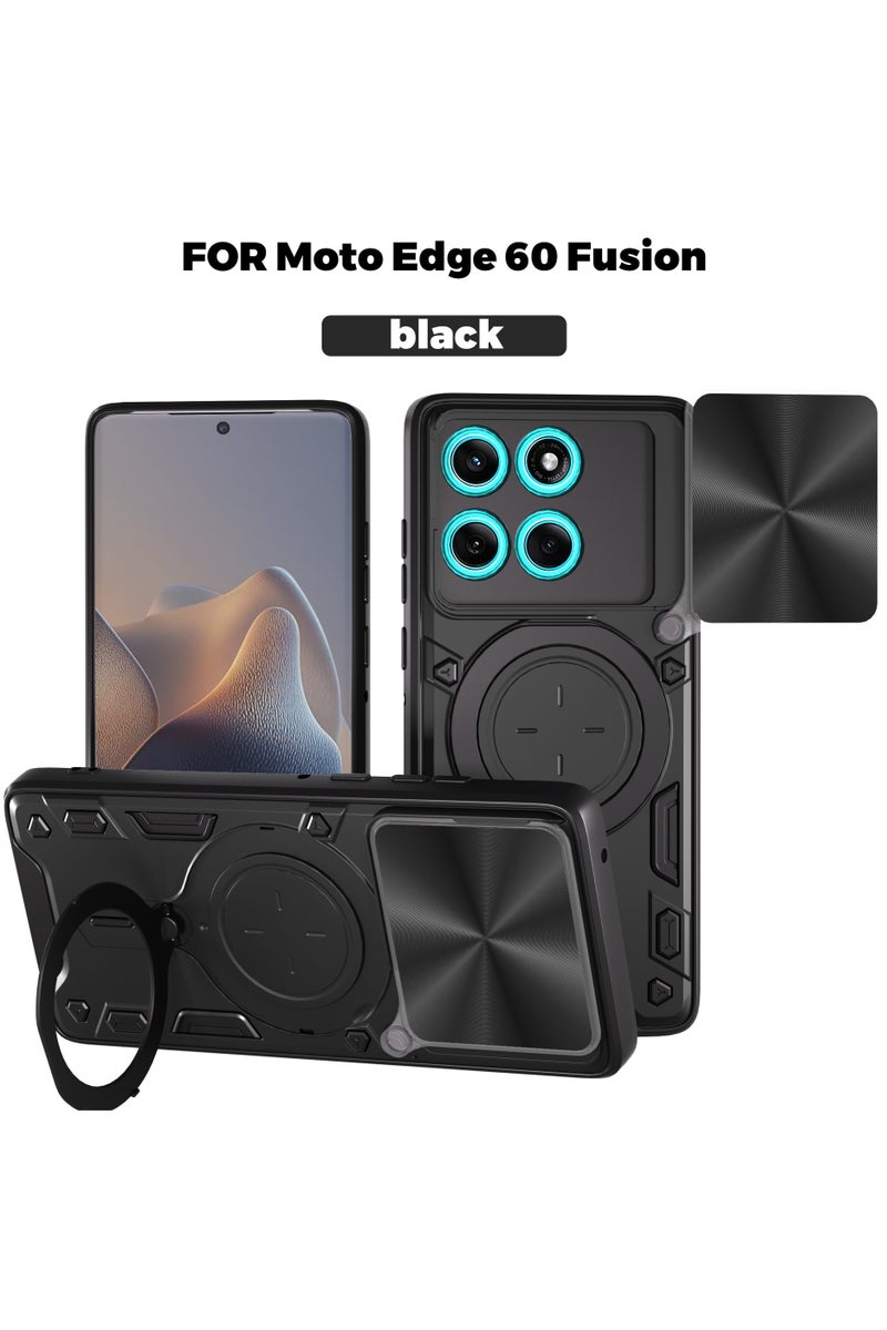 SanHu for Motorola Edge 60 Fusion Case, Slide Camera Lens Cover, Magnetic Ring Holder Kickstand Protective Phone Case for Motorola Edge 60 Fusion, Black - Image 1