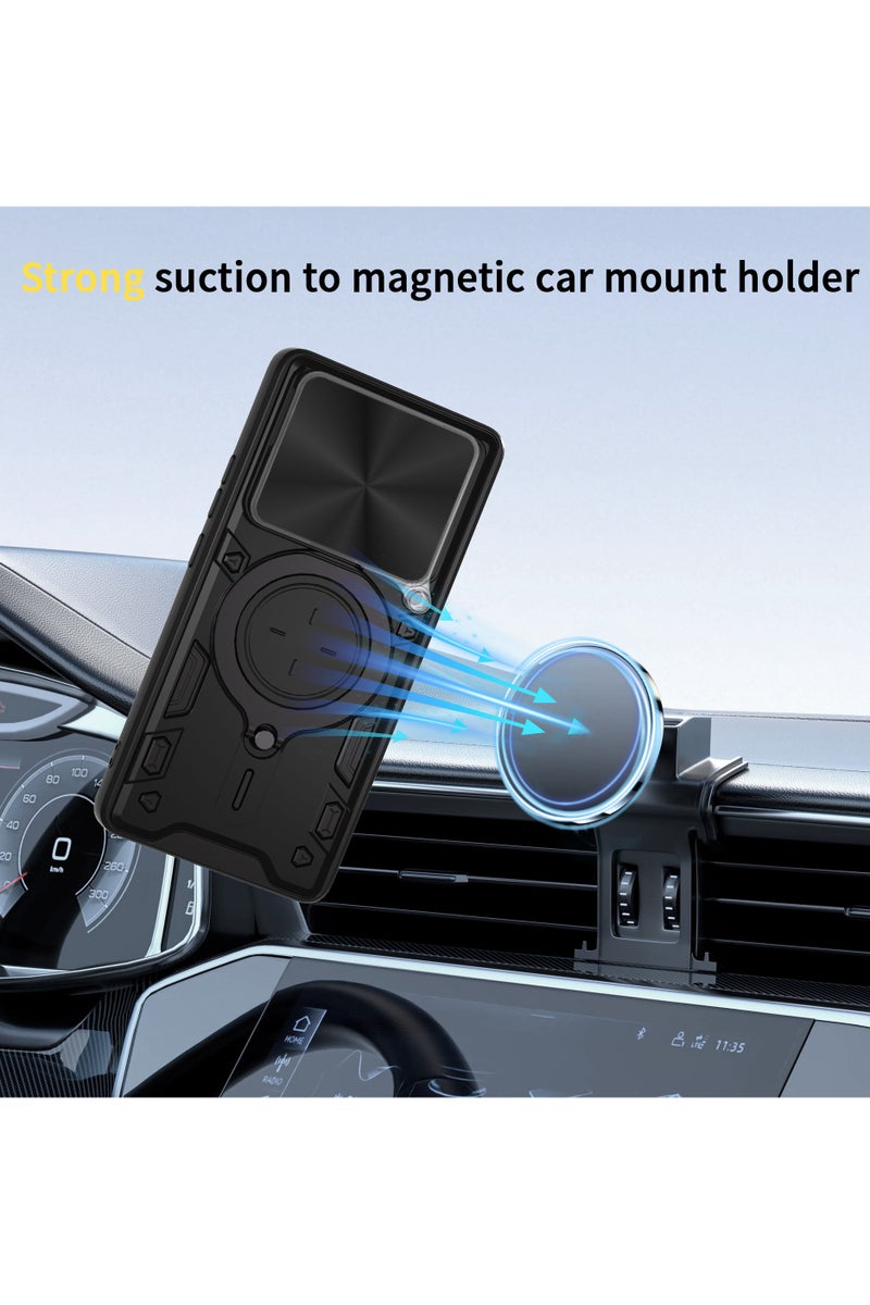SanHu for Motorola Edge 60 Fusion Case, Slide Camera Lens Cover, Magnetic Ring Holder Kickstand Protective Phone Case for Motorola Edge 60 Fusion, Black - Image 3