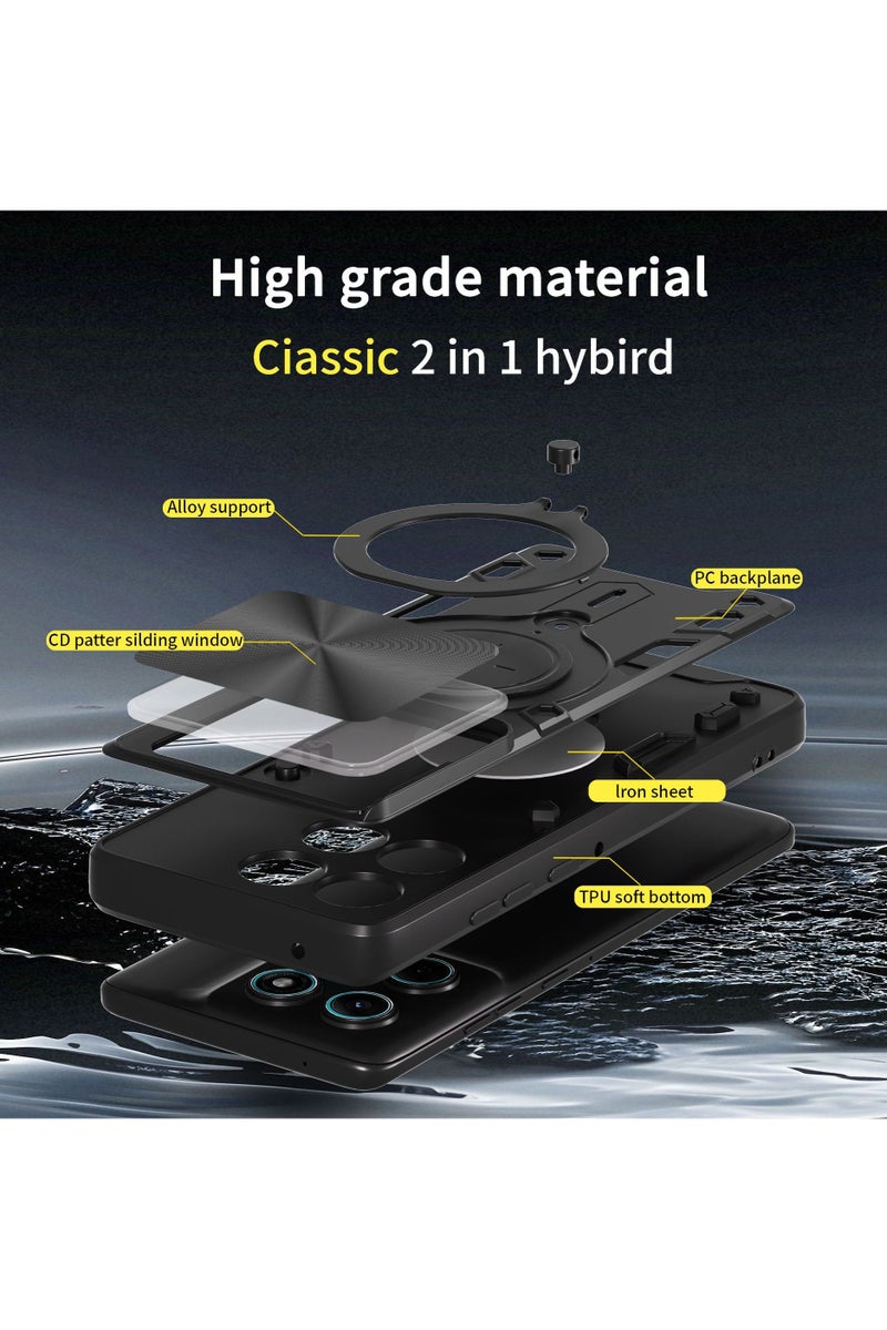 SanHu for Motorola Edge 60 Fusion Case, Slide Camera Lens Cover, Magnetic Ring Holder Kickstand Protective Phone Case for Motorola Edge 60 Fusion, Black - Image 5