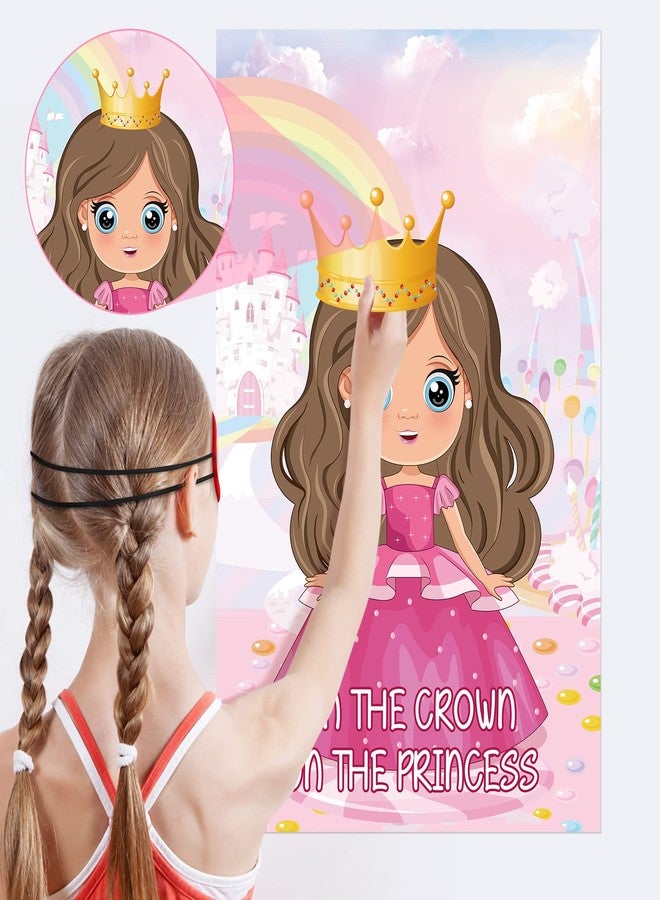 Hxezoc ملصق ألعاب حفلات الأميرات الكبير من Hxezoc Pin The Crown على ألعاب حفلات الأميرات مع 24 قطعة من التيجان، لوازم حفلات أعياد الميلاد للأطفال البنات - Image 3