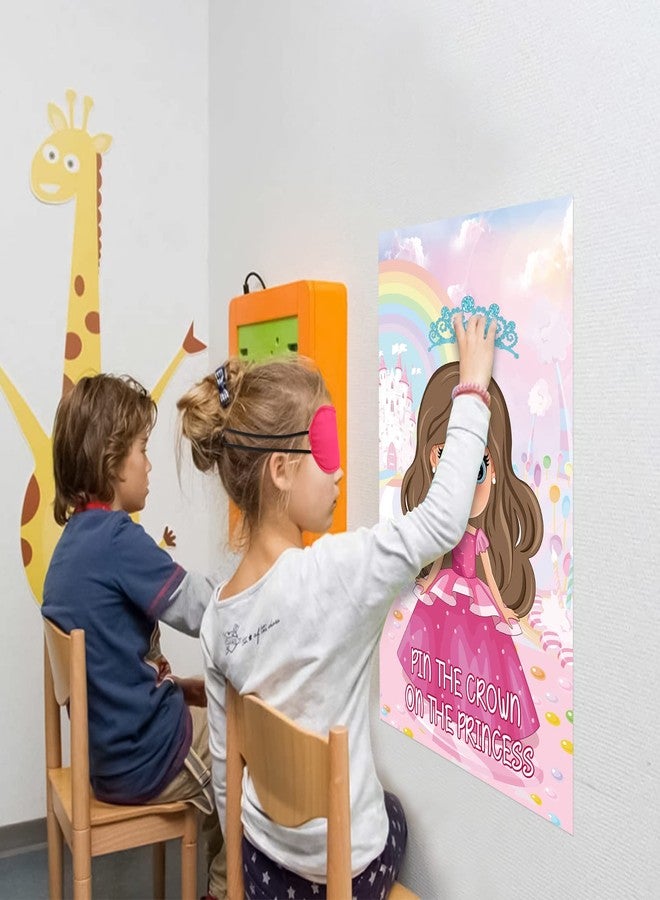 Hxezoc ملصق ألعاب حفلات الأميرات الكبير من Hxezoc Pin The Crown على ألعاب حفلات الأميرات مع 24 قطعة من التيجان، لوازم حفلات أعياد الميلاد للأطفال البنات - Image 4