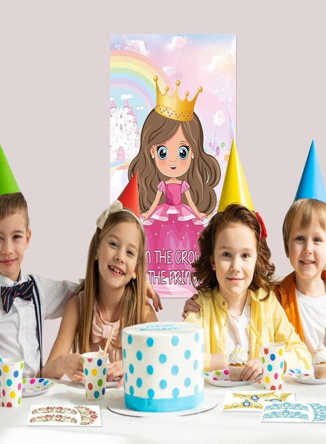 Hxezoc ملصق ألعاب حفلات الأميرات الكبير من Hxezoc Pin The Crown على ألعاب حفلات الأميرات مع 24 قطعة من التيجان، لوازم حفلات أعياد الميلاد للأطفال البنات - Image 5