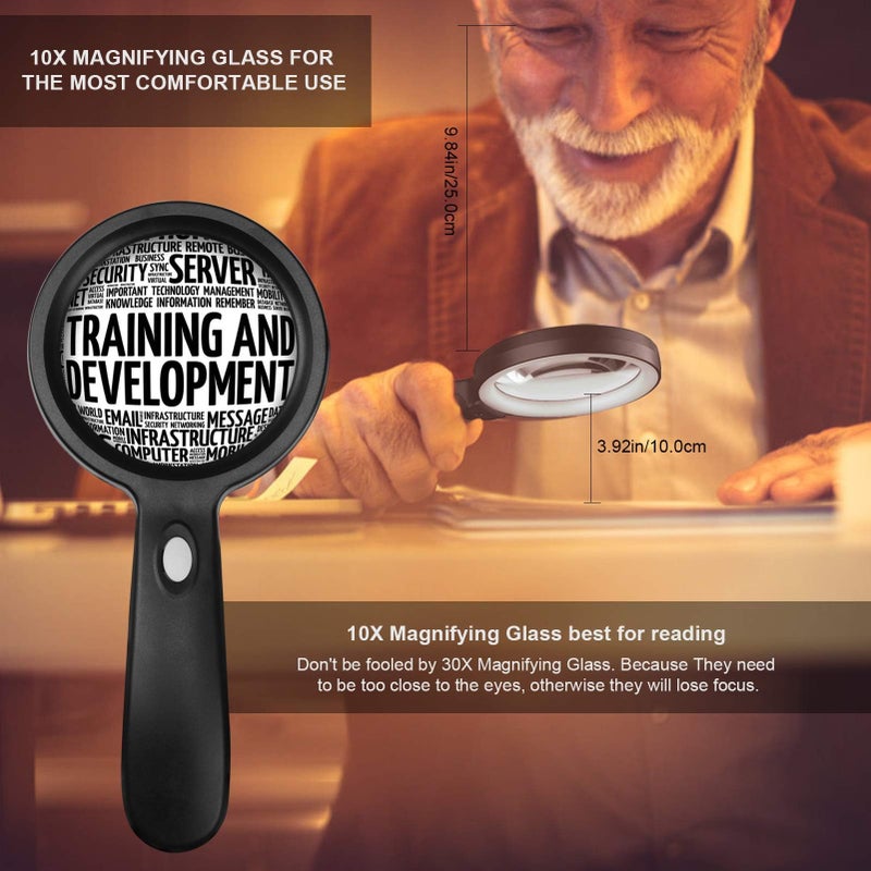 JMH Magnifying Glass with Light, 10X Handheld Large Magnifying Glass 12 LED Illuminated Lighted Magnifier for Macular Degeneration, Seniors Reading, Soldering, Inspection, Coins, Jewelry, Exploring - Image 3