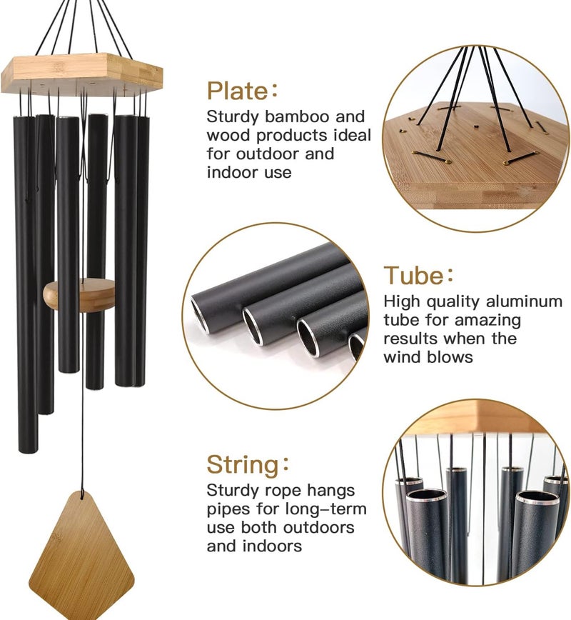 Howarmer Wind Chimes 30 Inches Deep Tone Memorial Wind Chimes with Hook for Mother's Day/Housewarming/Christmas, Patio, Garden, Yard, Home Decor, Black - Image 2