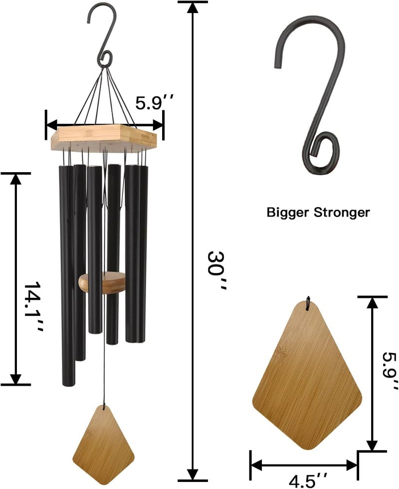 Howarmer Wind Chimes 30 Inches Deep Tone Memorial Wind Chimes with Hook for Mother's Day/Housewarming/Christmas, Patio, Garden, Yard, Home Decor, Black - Image 5