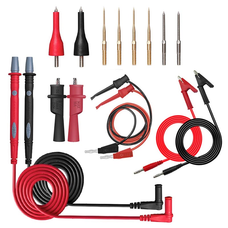 HANDSKIT Multimeter Test Leads Kit,HANDSKIT 16 Pieces Testing Lead with Alligator Clips Stackable Banana Plug Test Hook Replaceable Gold-Plated Multimeter Needle Probes and Back Probe Pins - Image 1