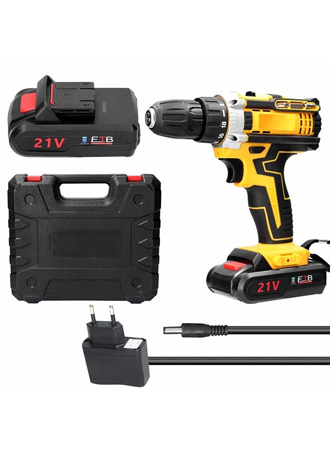 Arabest - Electric Drill Brush Motor 2 Batteries,Cordless Drill Driver Torque 25+3 Clutch,Keyless Chuck,Variable Speed,Built-in LED Power Drill for Drilling Wall - Image 1