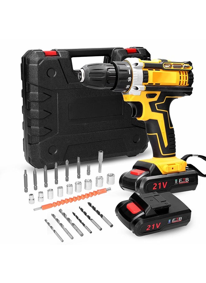 Arabest - Electric Drill Brush Motor 2 Batteries,Cordless Drill Driver Torque 25+3 Clutch,Keyless Chuck,Variable Speed,Built-in LED Power Drill for Drilling Wall - Image 1