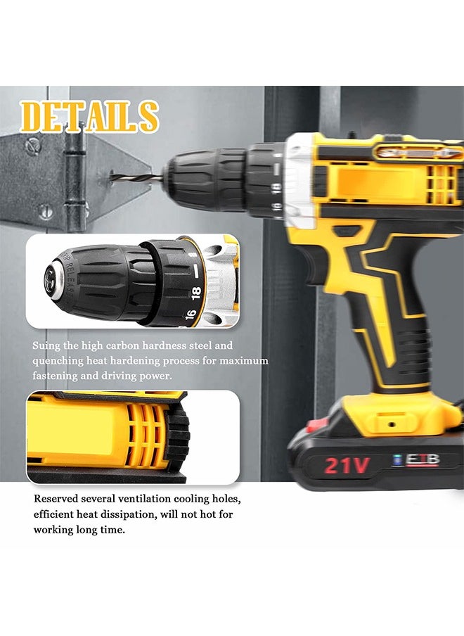 Arabest - Electric Drill Brush Motor 2 Batteries,Cordless Drill Driver Torque 25+3 Clutch,Keyless Chuck,Variable Speed,Built-in LED Power Drill for Drilling Wall - Image 1
