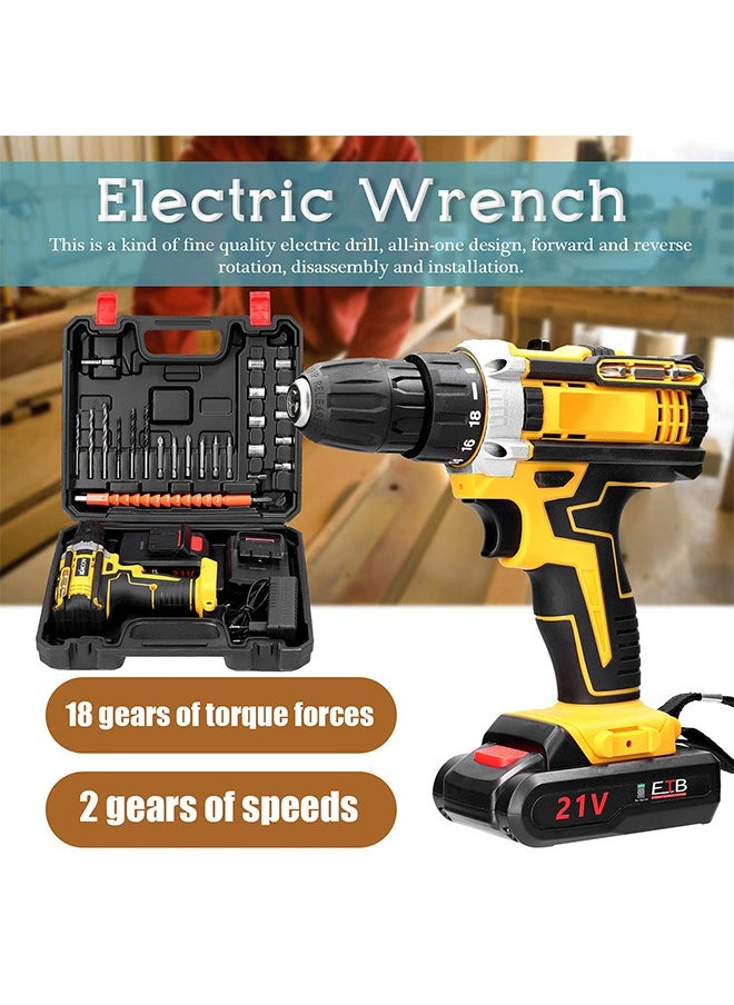 Arabest - Electric Drill Brush Motor 2 Batteries,Cordless Drill Driver Torque 25+3 Clutch,Keyless Chuck,Variable Speed,Built-in LED Power Drill for Drilling Wall - Image 1