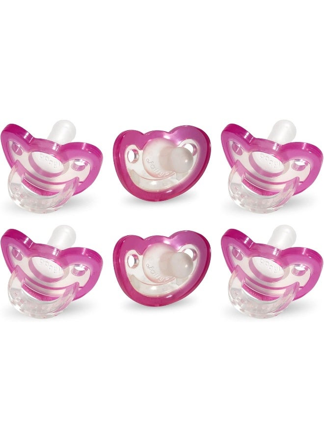 RaZbaby Jollypop Pacifier for Newborns & Up, USA Made, Natural Shaped Orthodontic Binky, Lovingly Shared in NICUs & Hospitals Worldwide, Medical-Grade 100% BPA-Free - 0-3 Months, 6 Pack - Pink - Image 1