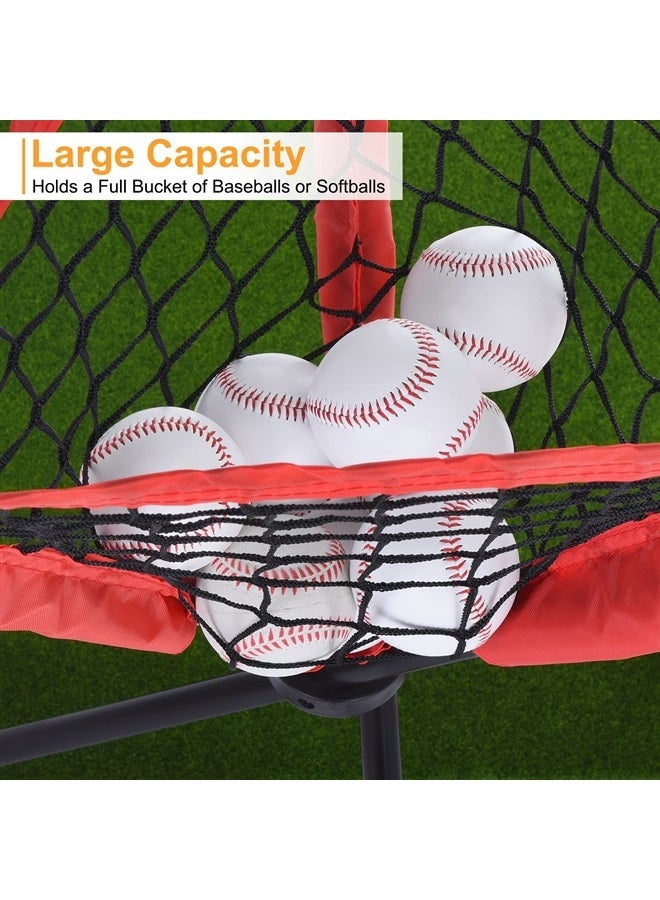 PATIKIL Baseball Caddy, Portable Batting Practice Ball Caddy Stand with Carry Bag for Ball Softball Baseball Holders Hitting Batting Practice Training, Red  - Image 2