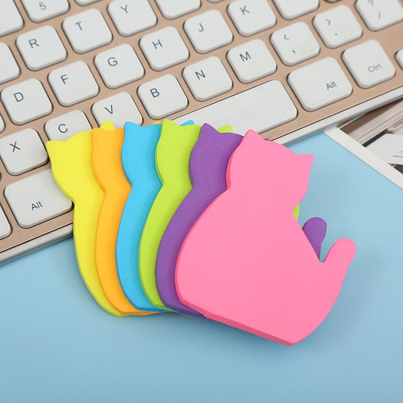 HSYMQ Cute Cat Sticky Notes, 6Pack 6 Bright Color Kawaii Sticky Notes for Cats Lover (6 Colors Shape 1) - Image 2