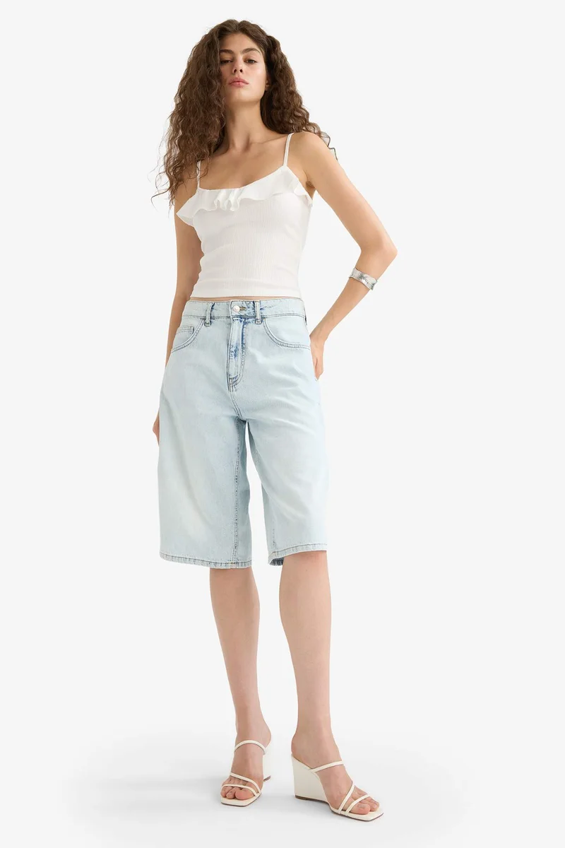 DeFacto Slim Fit Ruffle Collar White Strap Tank Top