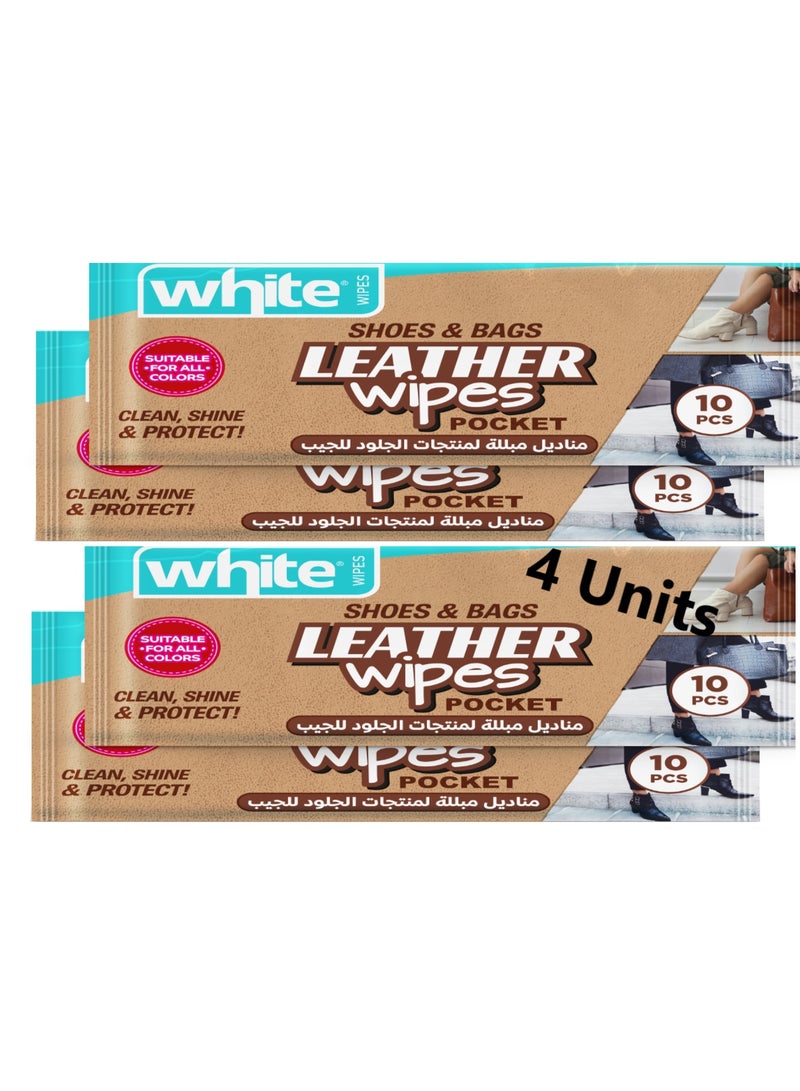 ليثر وايت مناديل جيب بيضاء للأحذيه والحقائب الجلديه 10 مناديل * (4 قطع اجمالي)