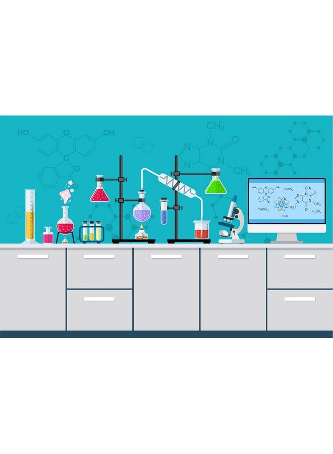 BELECO خلفية حفلة عيد ميلاد علم الكيمياء 5X3 قدم قماش معدات مختبر الكيمياء كرتون خلفية بحث علمي لزينة حفلات الأطفال لافتة حفلة العالم المجنون Props تصوير - Image 1